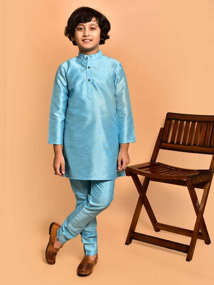     			PRINTCULTR Boys Silk Sky Blue Kurta Pant Set ( Pack of 1 )