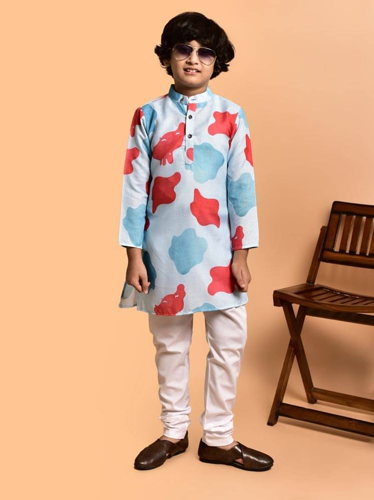    			PRINTCULTR Boys Cotton Blend Abstract - Pattern Kurta Pant Set ( White , Pack of 1 )