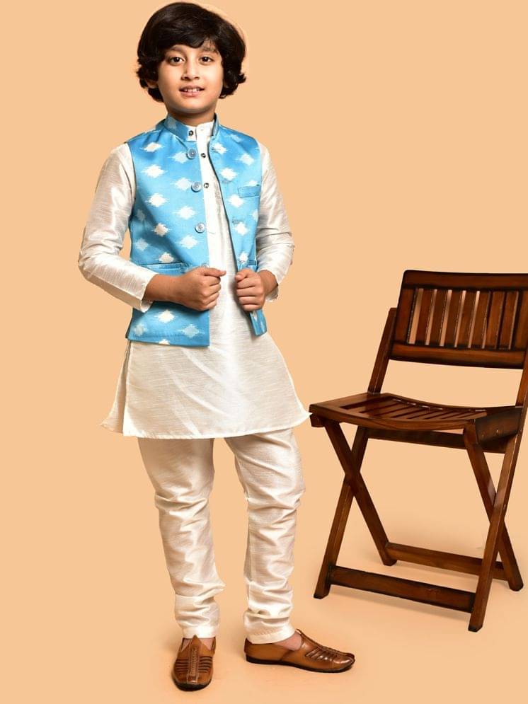 PRINTCULTR Boys Silk Solid - Pattern Kurta Pant Set ( White , Pack of 1 ) PRINTCULTR Boys Silk Solid - Pattern Kurta Pant Set ( White , Pack of 1 )