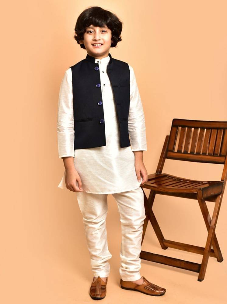     			PRINTCULTR Boys Silk Solid - Pattern Kurta Pant Set ( White , Pack of 1 )