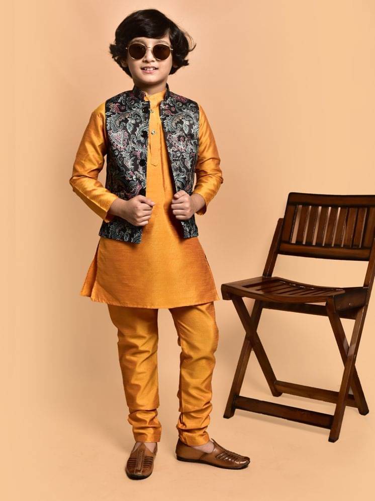     			PRINTCULTR Boys Silk Solid - Pattern Kurta Pant Set ( Yellow , Pack of 1 )
