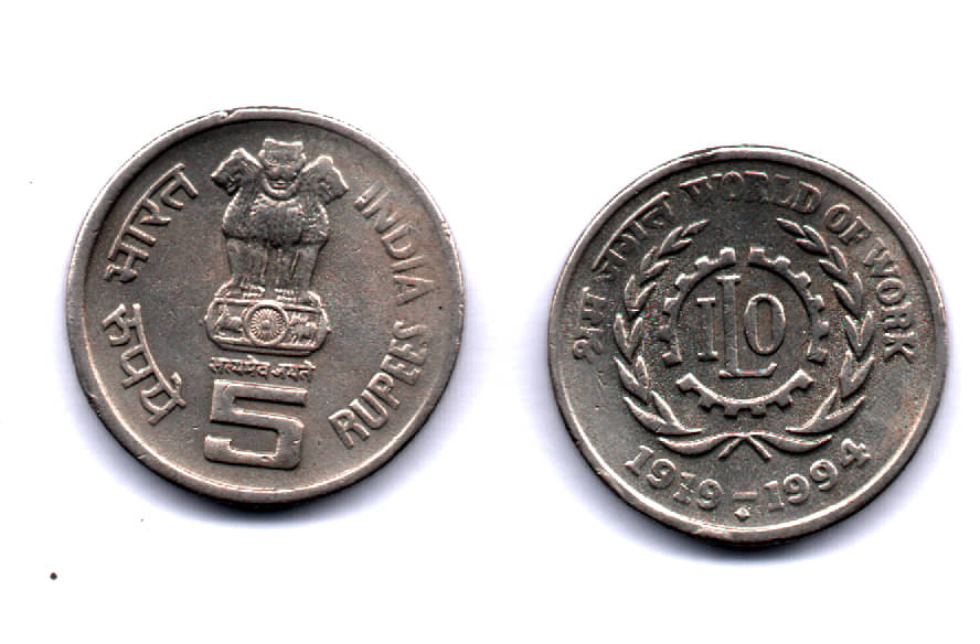 RAJACOINS – 5 / FIVE RS / RUPEE USED BOMBAY MINT WORLD OF WORK I.L.O COPPER NICKEL VERY RARE ( 1 PCS) COMMEMORATIVE COLLECTIBLE- USED GOOD CONDITIN RAJACOINS – 5 / FIVE RS / RUPEE USED BOMBAY MINT WORLD OF WORK I.L.O COPPER NICKEL VERY RARE ( 1 PCS) COMMEMORATIVE COLLECTIBLE- USED GOOD CONDITIN