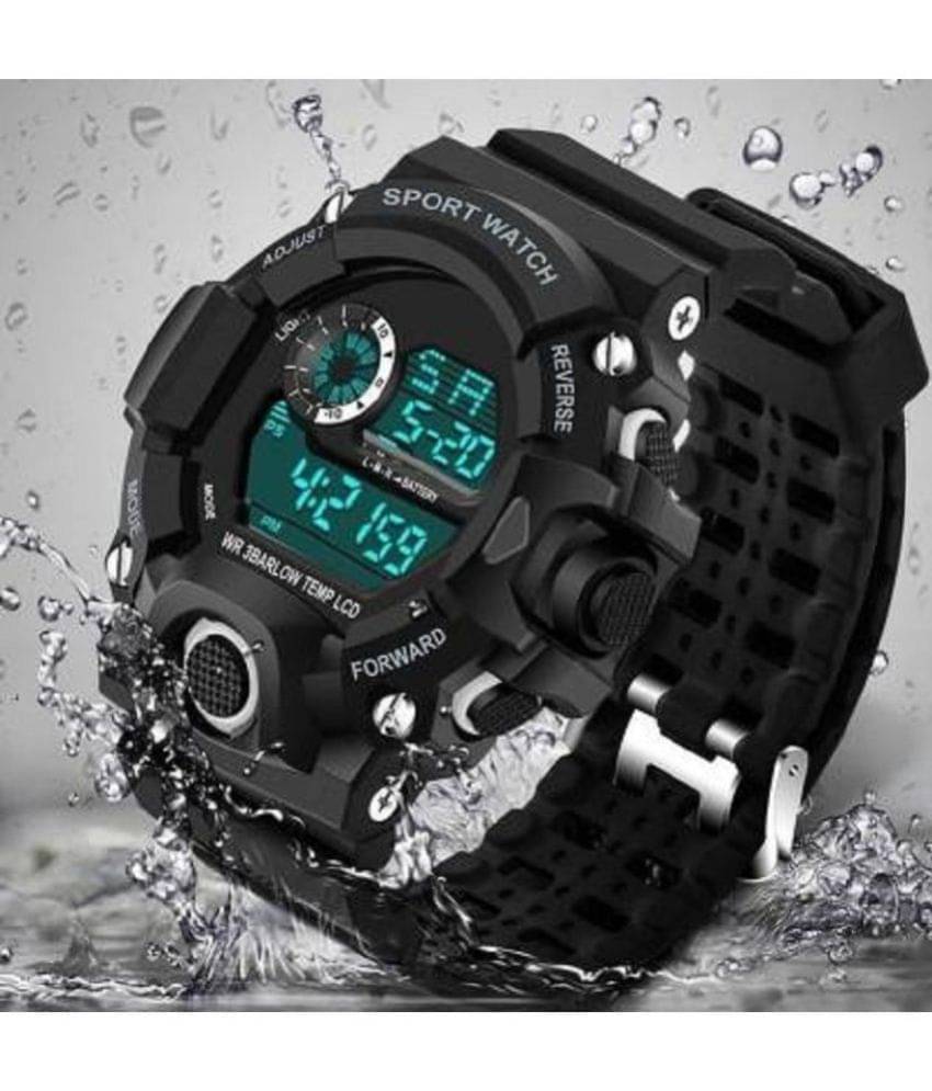     			Rhonium Black PU Digital Men's Watch