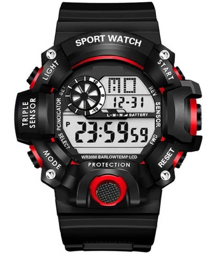 Rhonium Black PU Digital Men's Watch
