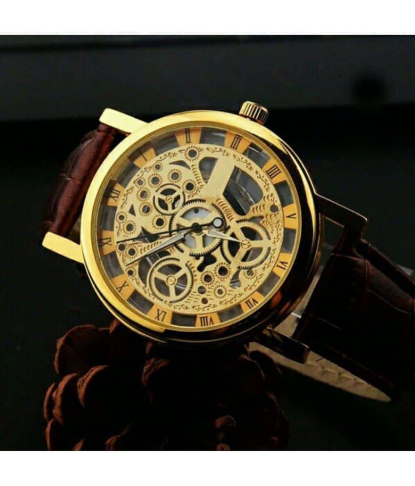 Rhonium Brown Leather Analog Men's Watch
