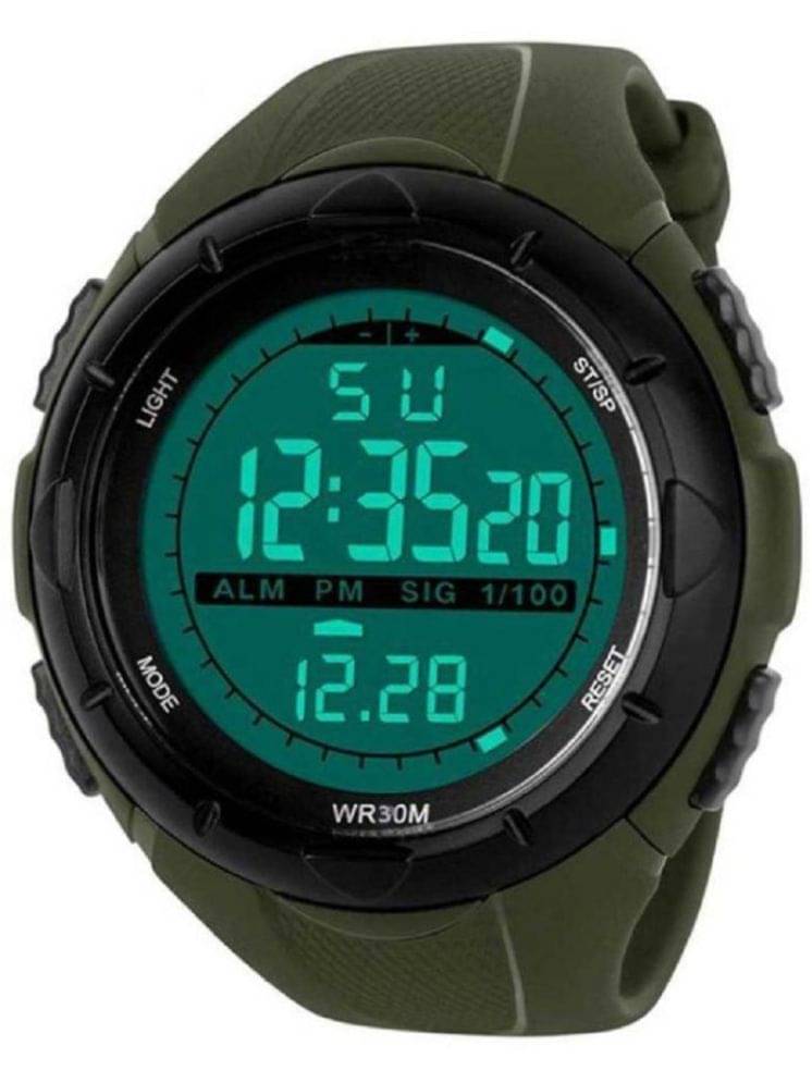     			Rhonium Green PU Digital Men's Watch