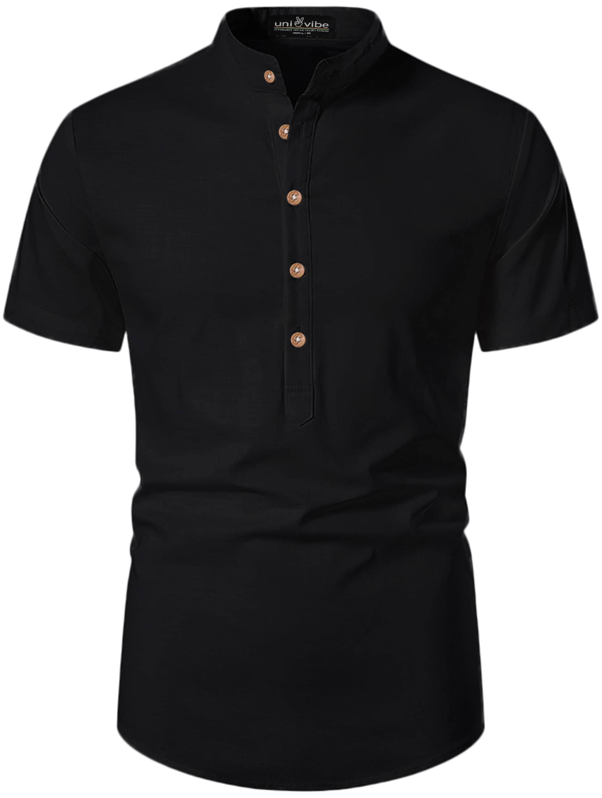     			UNI VIBE Black Cotton Blend Men's Shirt Style Kurta ( Pack of 1 )
