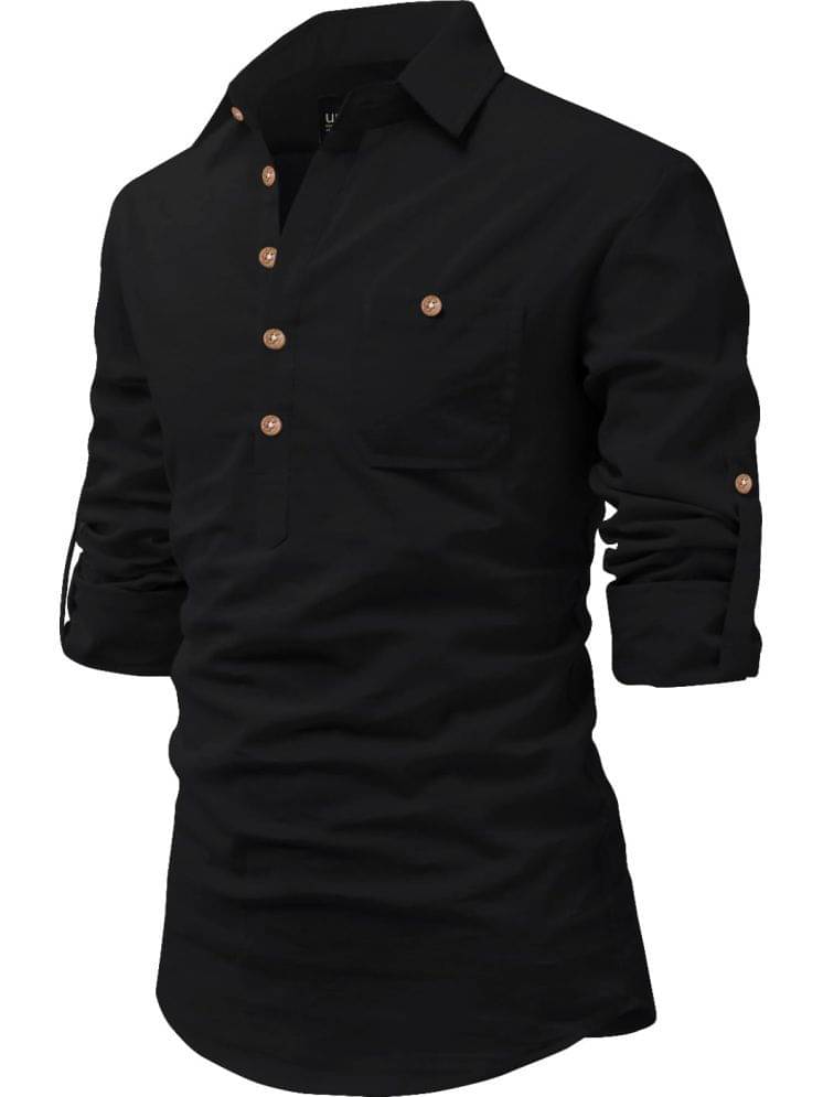 UNI VIBE Black Cotton Blend Men's Shirt Style Kurta ( Pack of 1 ) UNI VIBE Black Cotton Blend Men's Shirt Style Kurta ( Pack of 1 )