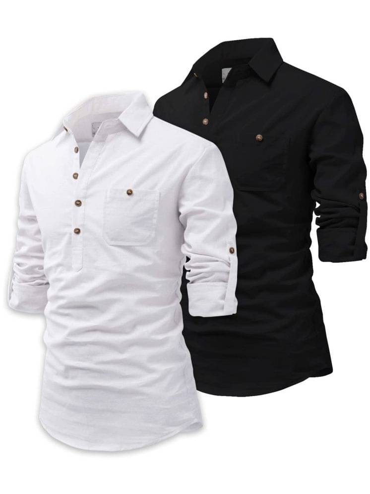     			UNI VIBE Black Cotton Blend Men's Shirt Style Kurta ( Pack of 2 )