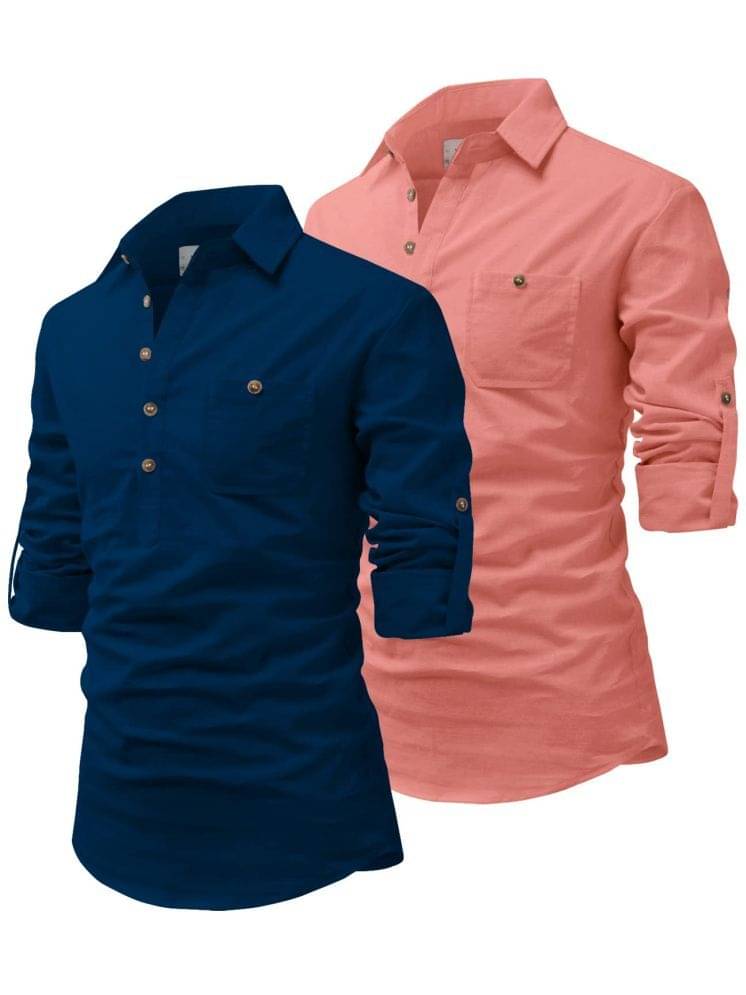 UNI VIBE Dark Indigo Cotton Blend Men's Shirt Style Kurta ( Pack of 2 ) UNI VIBE Dark Indigo Cotton Blend Men's Shirt Style Kurta ( Pack of 2 )