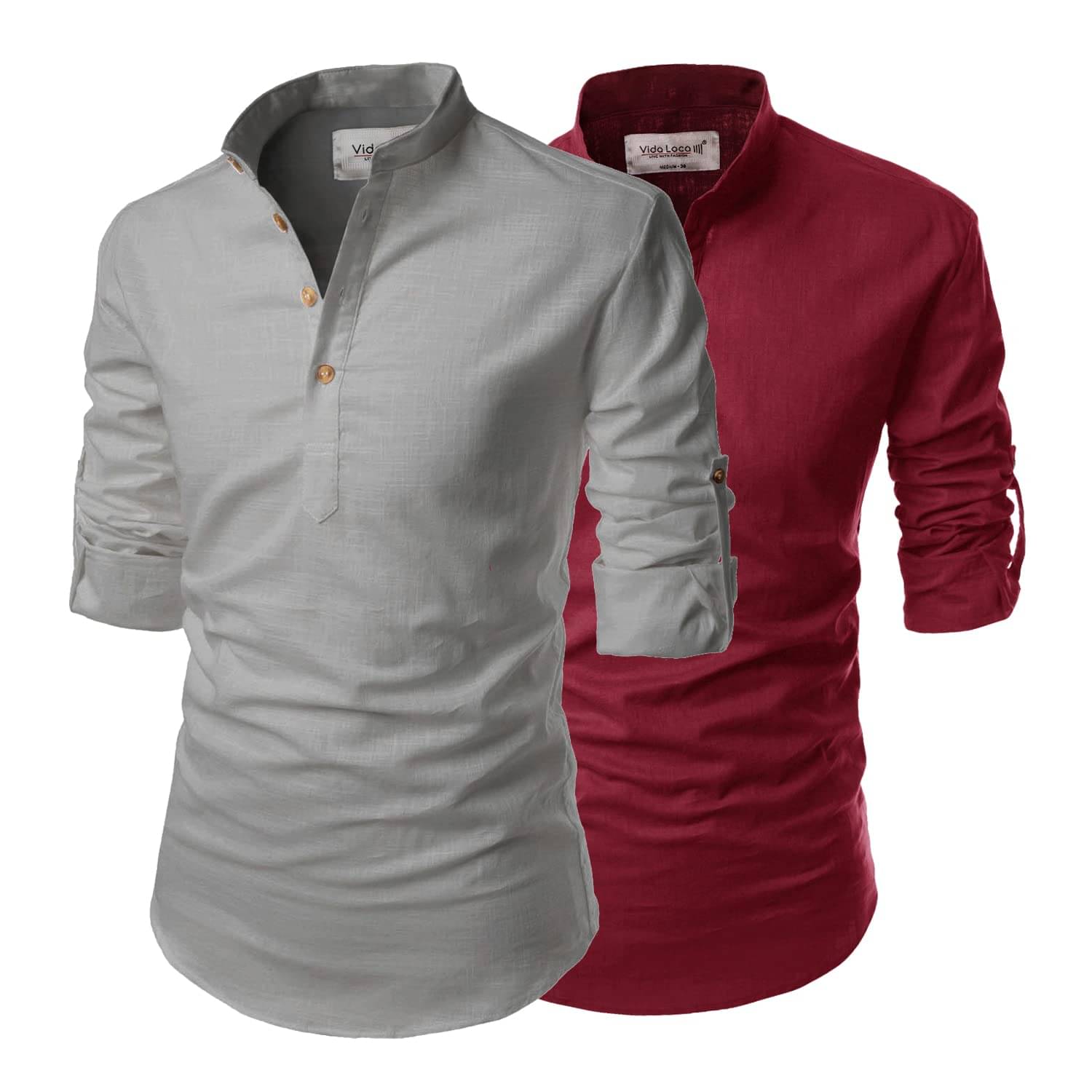 UNI VIBE Dark grey Cotton Blend Men's Shirt Style Kurta ( Pack of 2 ) UNI VIBE Dark grey Cotton Blend Men's Shirt Style Kurta ( Pack of 2 )