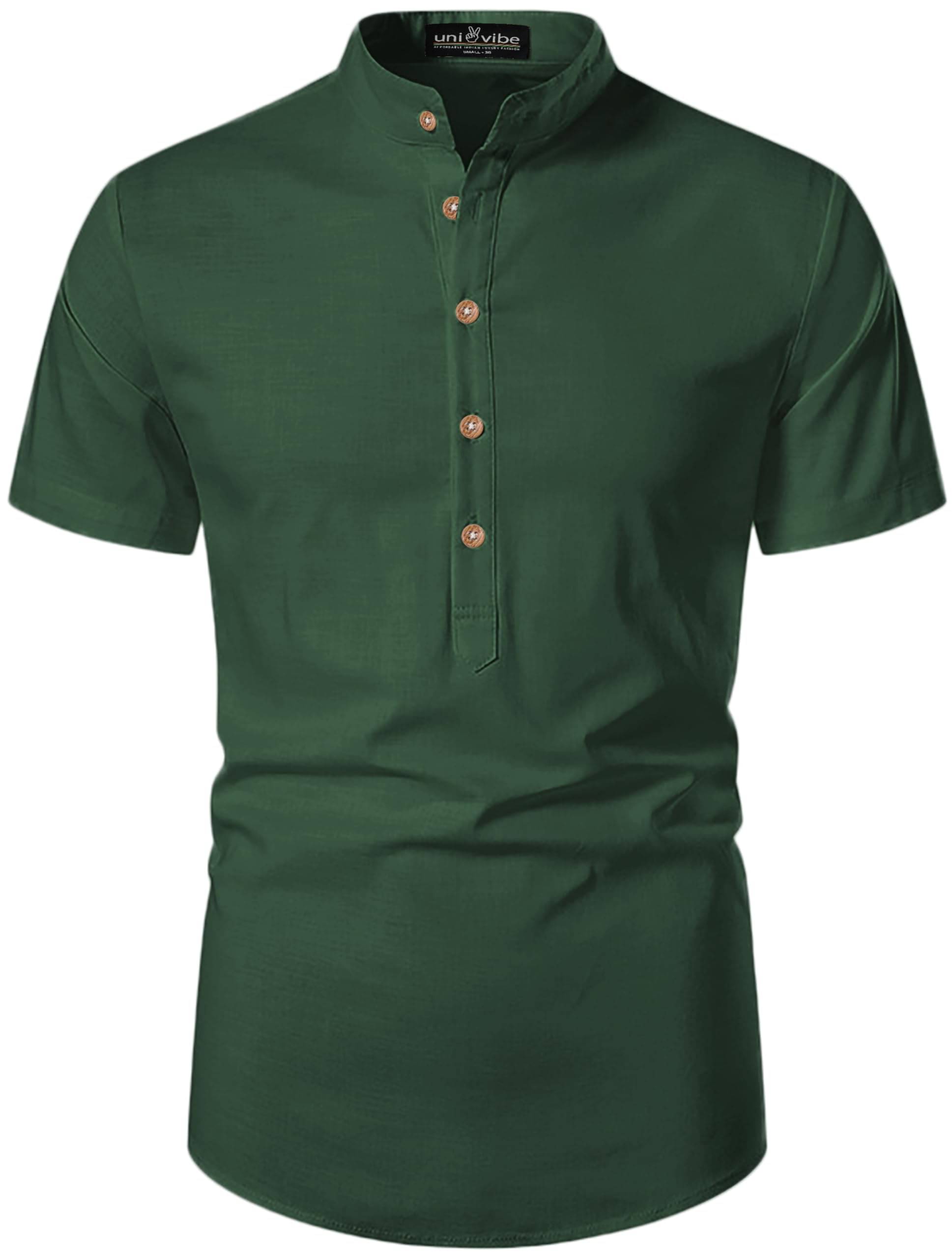     			UNI VIBE Green Cotton Blend Men's Shirt Style Kurta ( Pack of 1 )