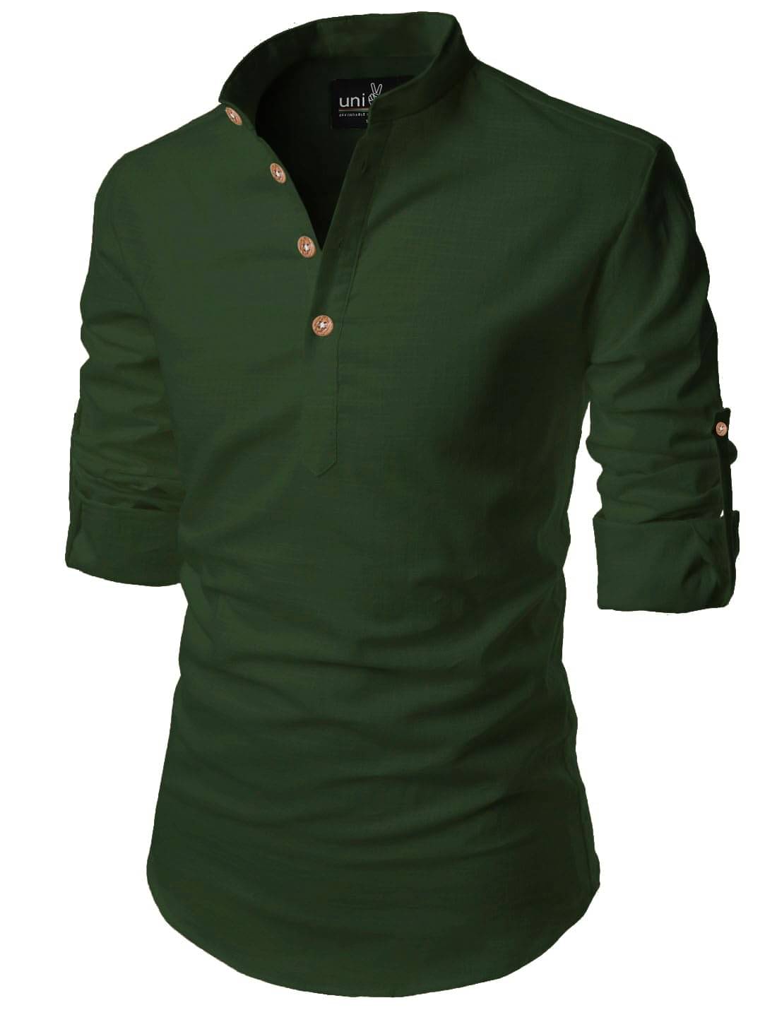 UNI VIBE Green Cotton Blend Men's Shirt Style Kurta ( Pack of 1 ) UNI VIBE Green Cotton Blend Men's Shirt Style Kurta ( Pack of 1 )