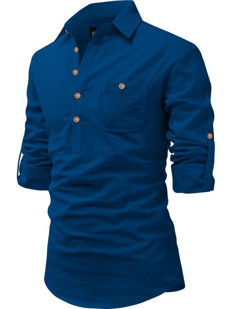     			UNI VIBE Indigo Cotton Blend Men's Shirt Style Kurta ( Pack of 1 )