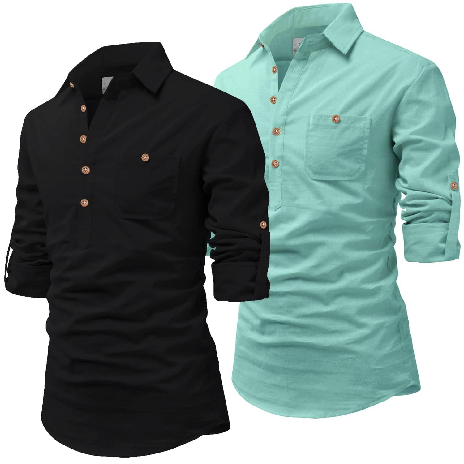     			UNI VIBE Light Blue Cotton Blend Men's Shirt Style Kurta ( Pack of 2 )