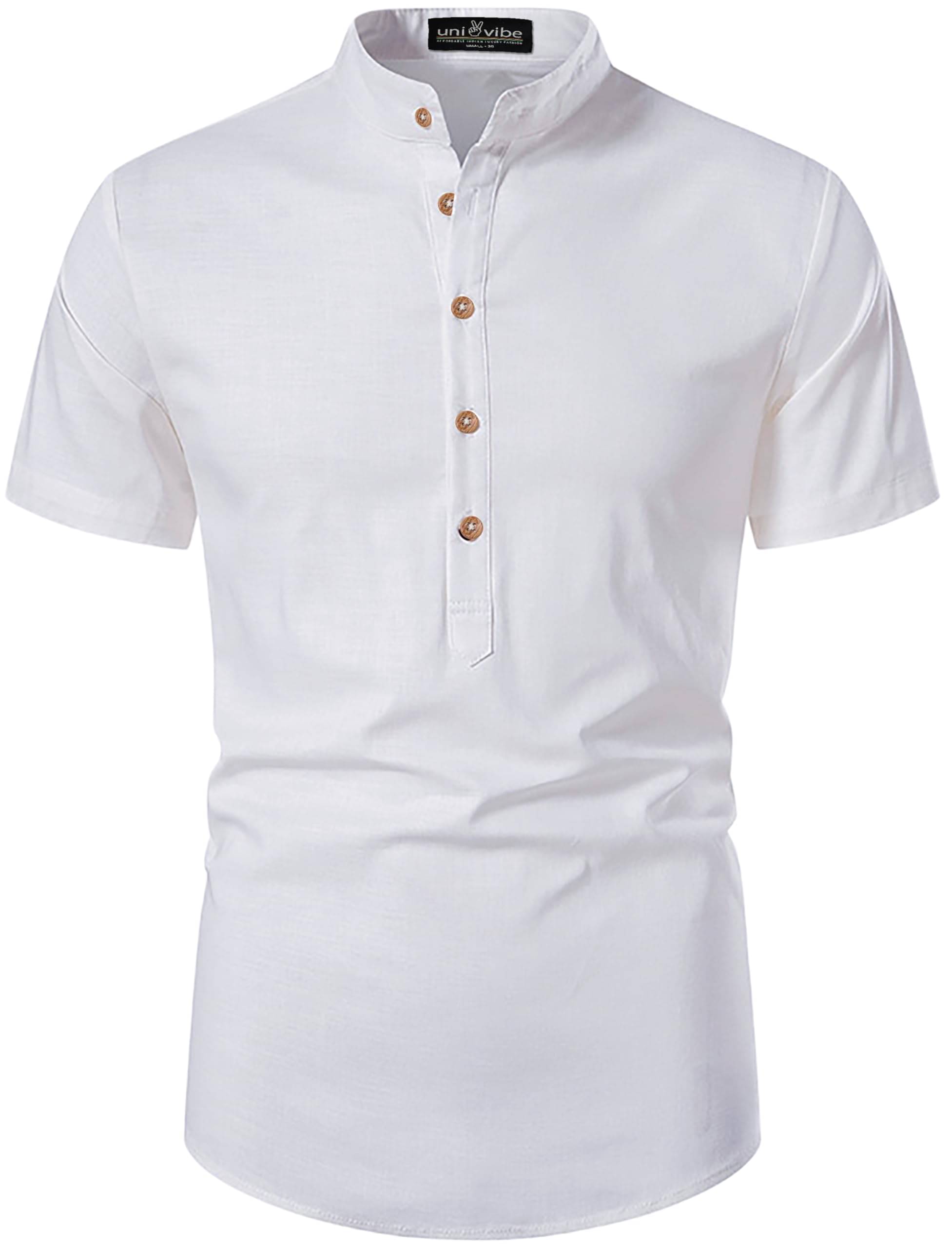     			UNI VIBE White Cotton Blend Men's Shirt Style Kurta ( Pack of 1 )