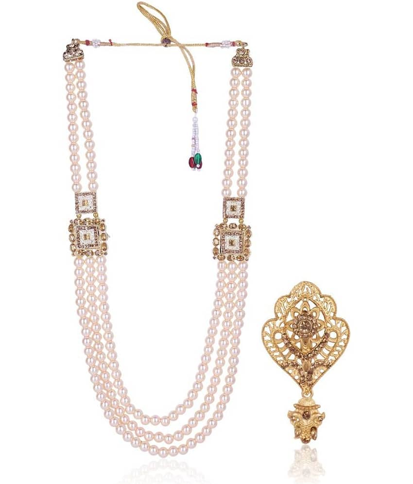 Dulha groom sherwani Necklace/Moti Mala for Men for wedding | Groom Mala and Brooch Set - Jewellery Sets | Buy online on ZillyBuy
