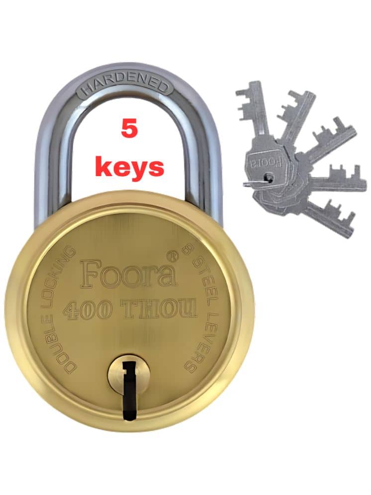 Foora 400 Thou Gold Lock | Double Locking 8-Lever Hardened Shackle Padlock | 65mm Size with 5 Keys | Premium Gold Finish for Home Door, Gate, Shop