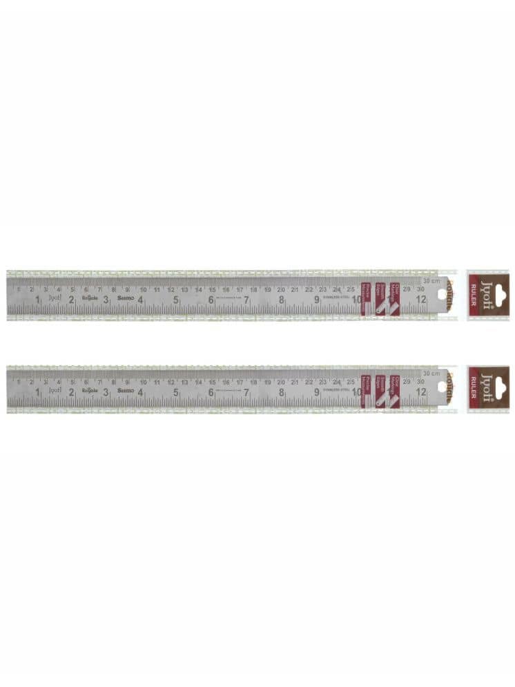 Jyoti Ruler/Scale - Royale (2 Pcs of Size 30cm (Sumo) of Stainless Steel) Imperial & Metric Measurements, Double Sided, Straight Edges, Measuring Tool for Architects, Engineers, Students - Pack of 2 - Stationery | Buy online on ZillyBuy