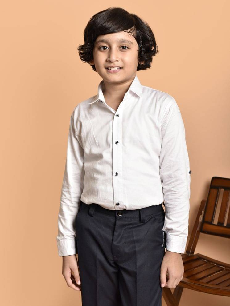 PRINTCULTR Pack of 1 Boys Cotton Blend Full Sleeves Shirt ( White ) PRINTCULTR Pack of 1 Boys Cotton Blend Full Sleeves Shirt ( White )