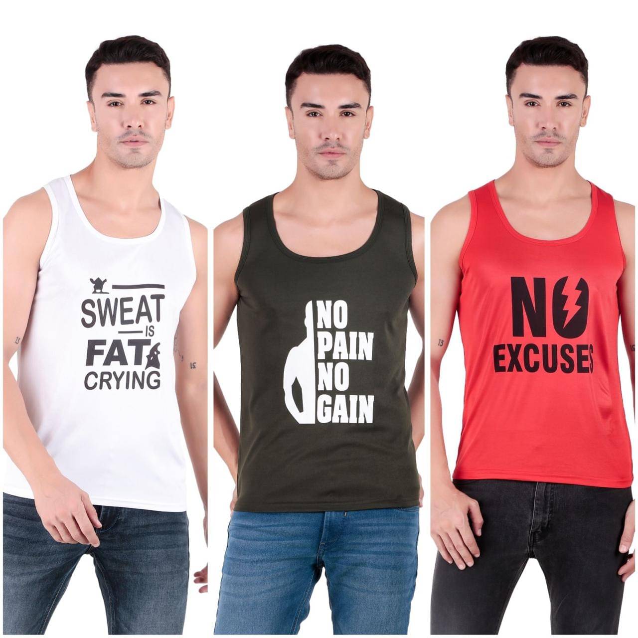 Stitchcraft Style Pack of 3 Cotton Gym Vest For Men ( Multicolor ) Stitchcraft Style Pack of 3 Cotton Gym Vest For Men ( Multicolor )
