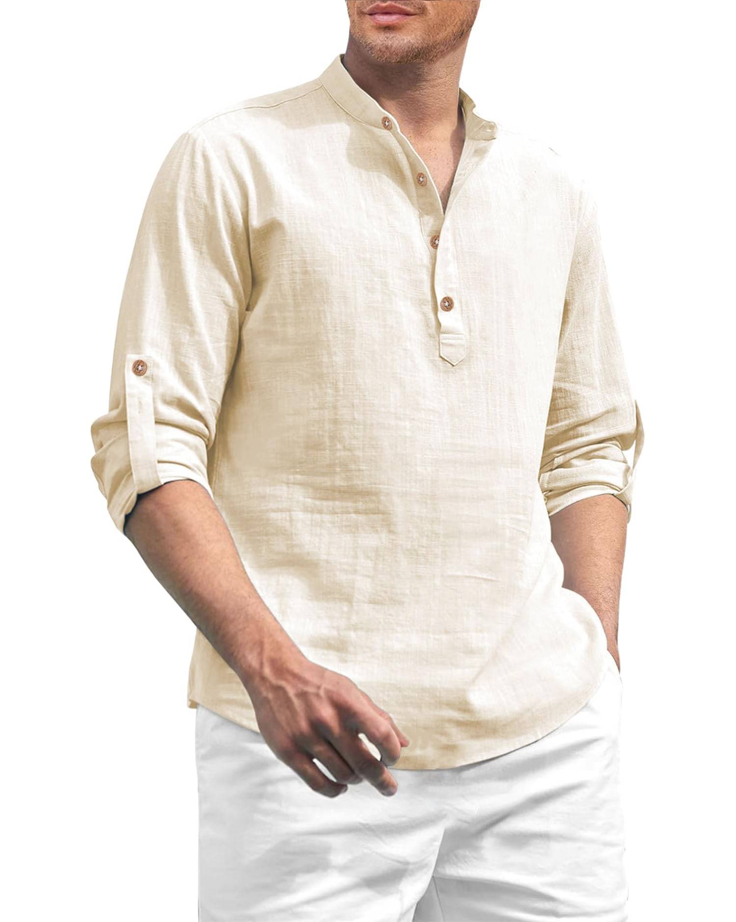 TrendiVastra Beige Cotton Blend Men's Shirt Style Kurta ( Pack of 1 ) TrendiVastra Beige Cotton Blend Men's Shirt Style Kurta ( Pack of 1 )