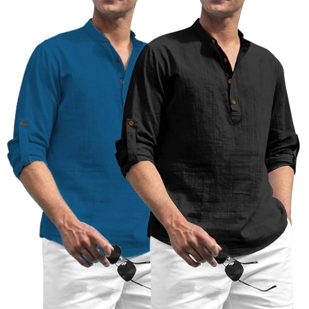     			TrendiVastra Blue Cotton Blend Men's Shirt Style Kurta ( Pack of 2 )