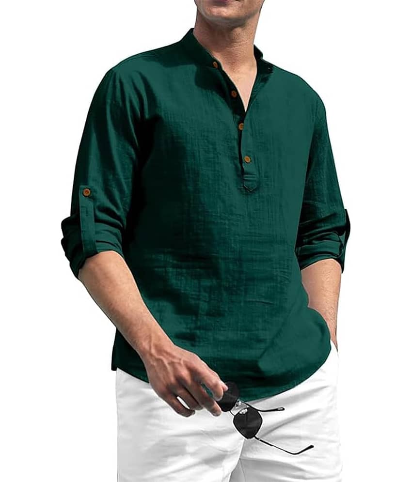 TrendiVastra Green Cotton Blend Men's Shirt Style Kurta ( Pack of 1 ) - Kurtas & Kurta Sets | Buy online on ZillyBuy