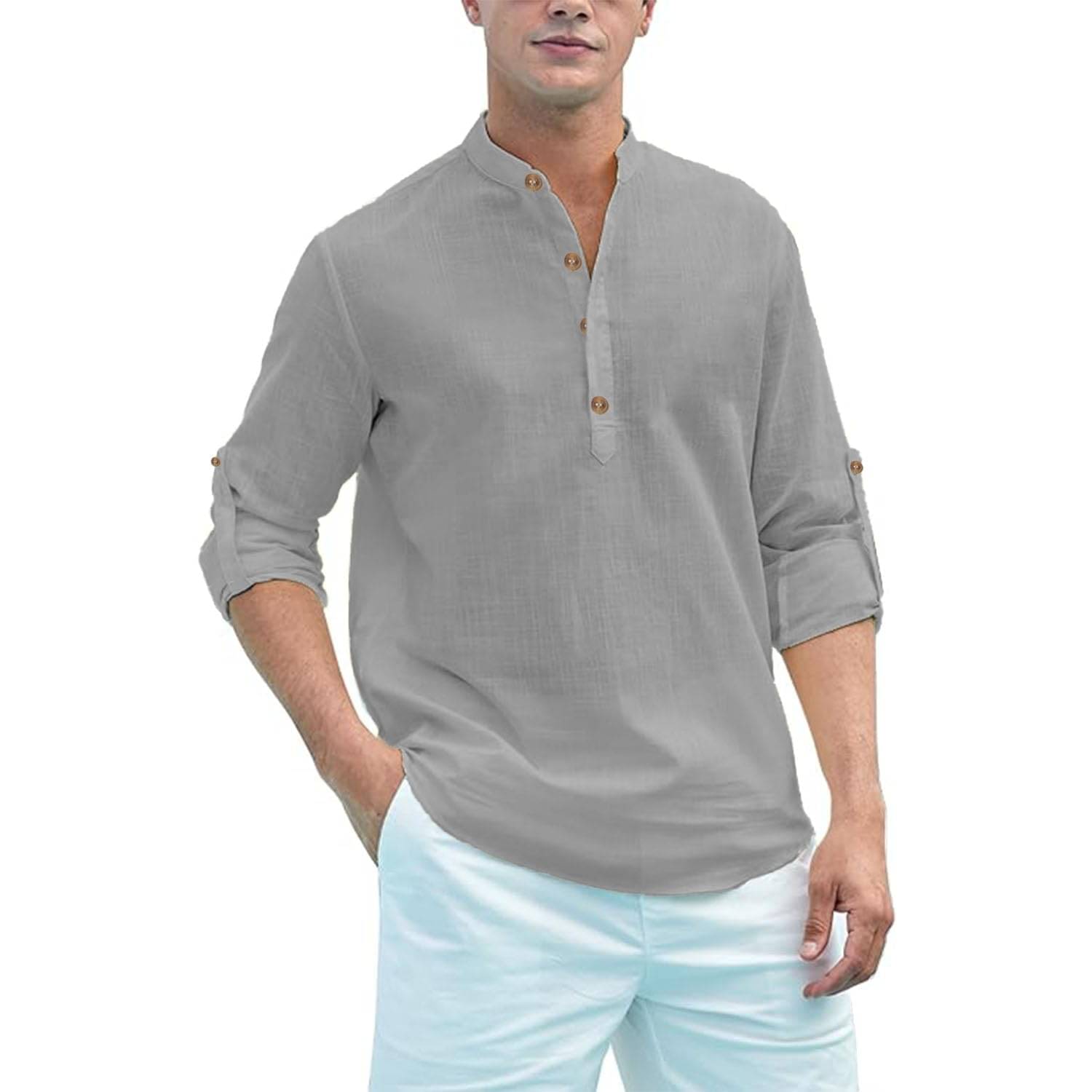 TrendiVastra Grey Cotton Blend Men's Shirt Style Kurta ( Pack of 1 ) TrendiVastra Grey Cotton Blend Men's Shirt Style Kurta ( Pack of 1 )