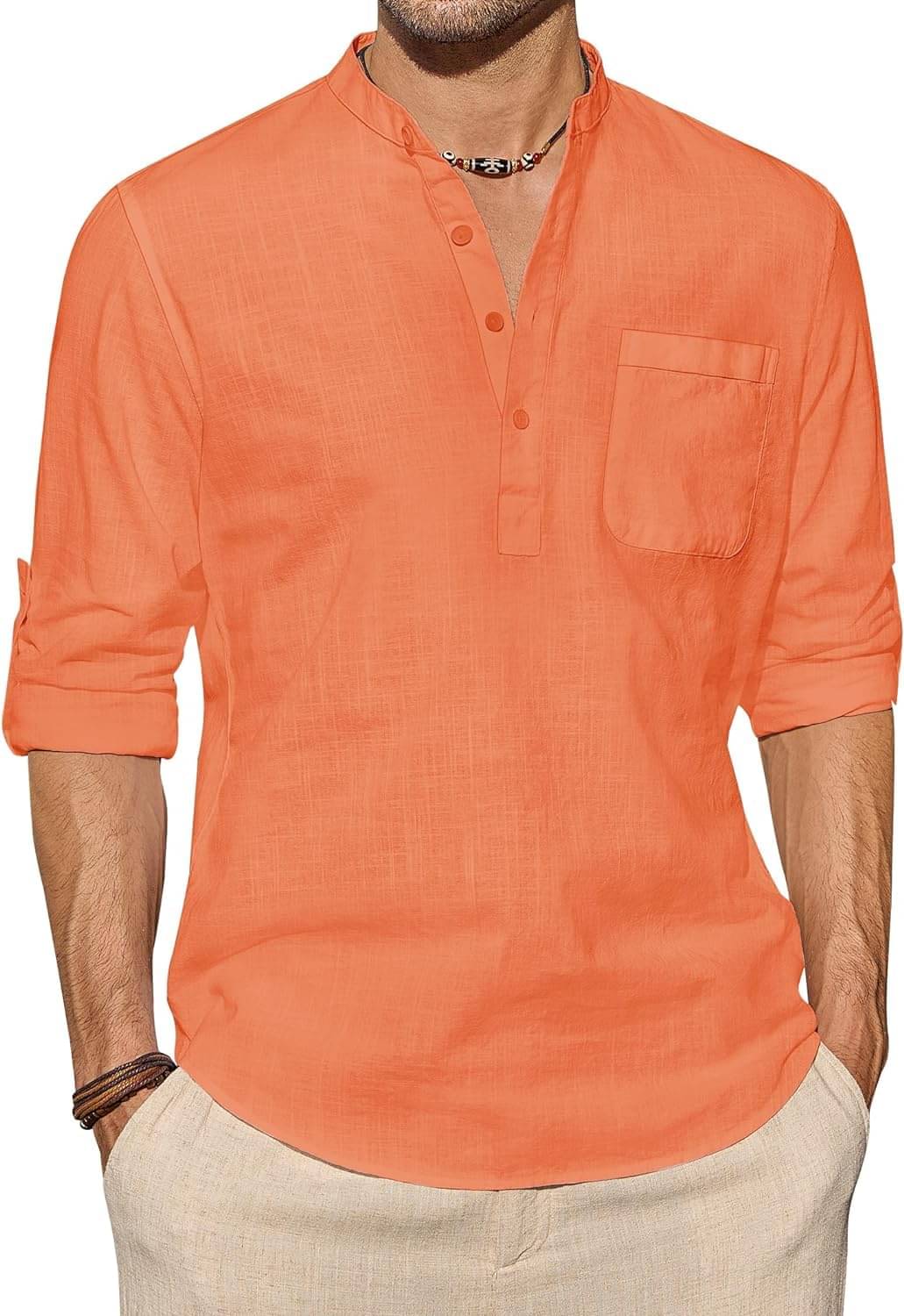     			TrendiVastra Orange Cotton Blend Men's Shirt Style Kurta ( Pack of 1 )