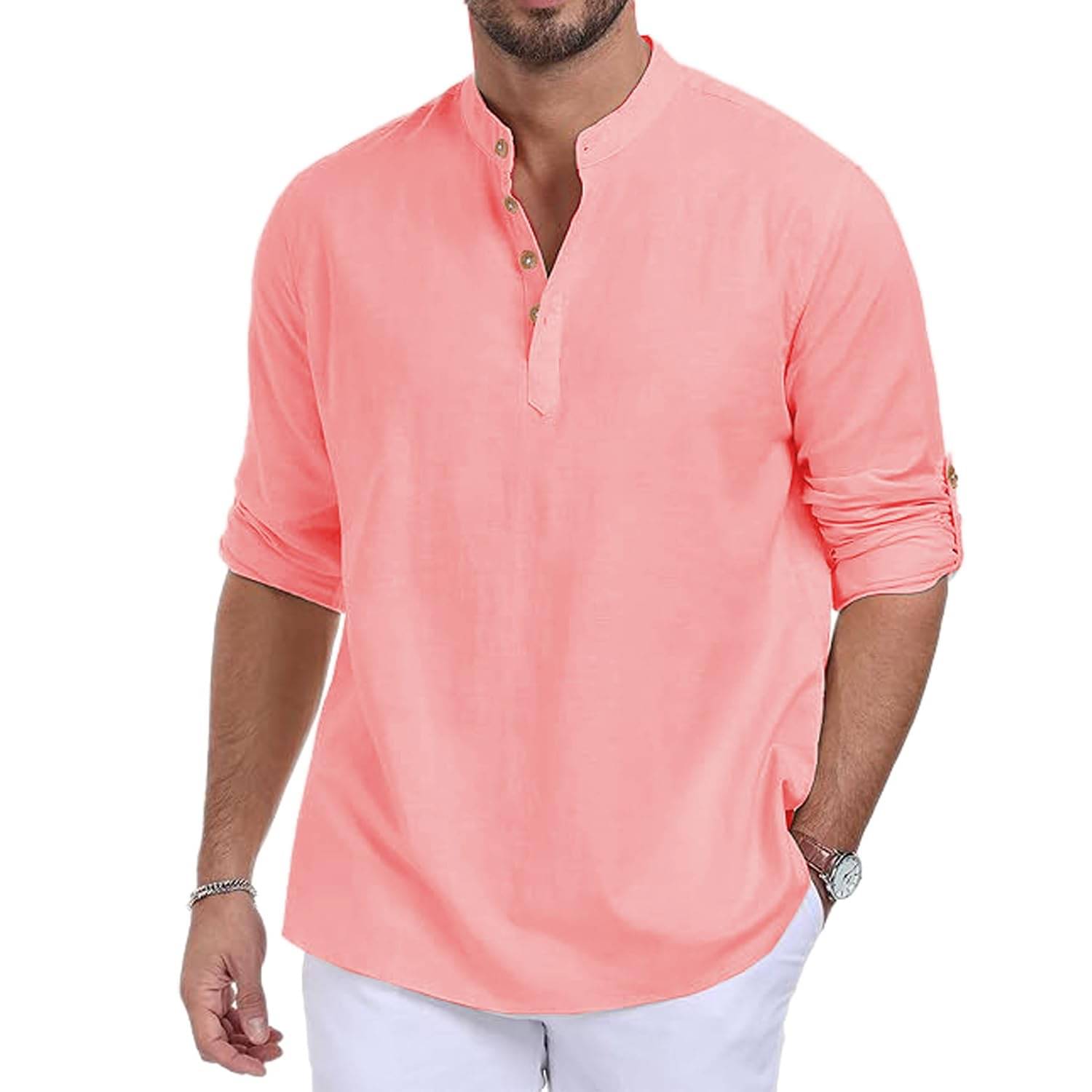 TrendiVastra Peach Cotton Blend Men's Shirt Style Kurta ( Pack of 1 )     			TrendiVastra Peach Cotton Blend Men's Shirt Style Kurta ( Pack of 1 )