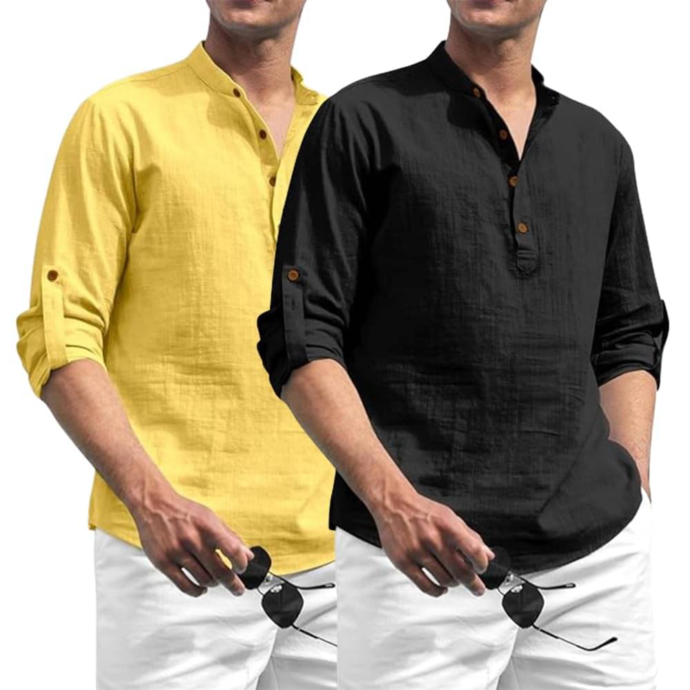 TrendiVastra White Cotton Blend Men's Shirt Style Kurta ( Pack of 2 ) TrendiVastra White Cotton Blend Men's Shirt Style Kurta ( Pack of 2 )