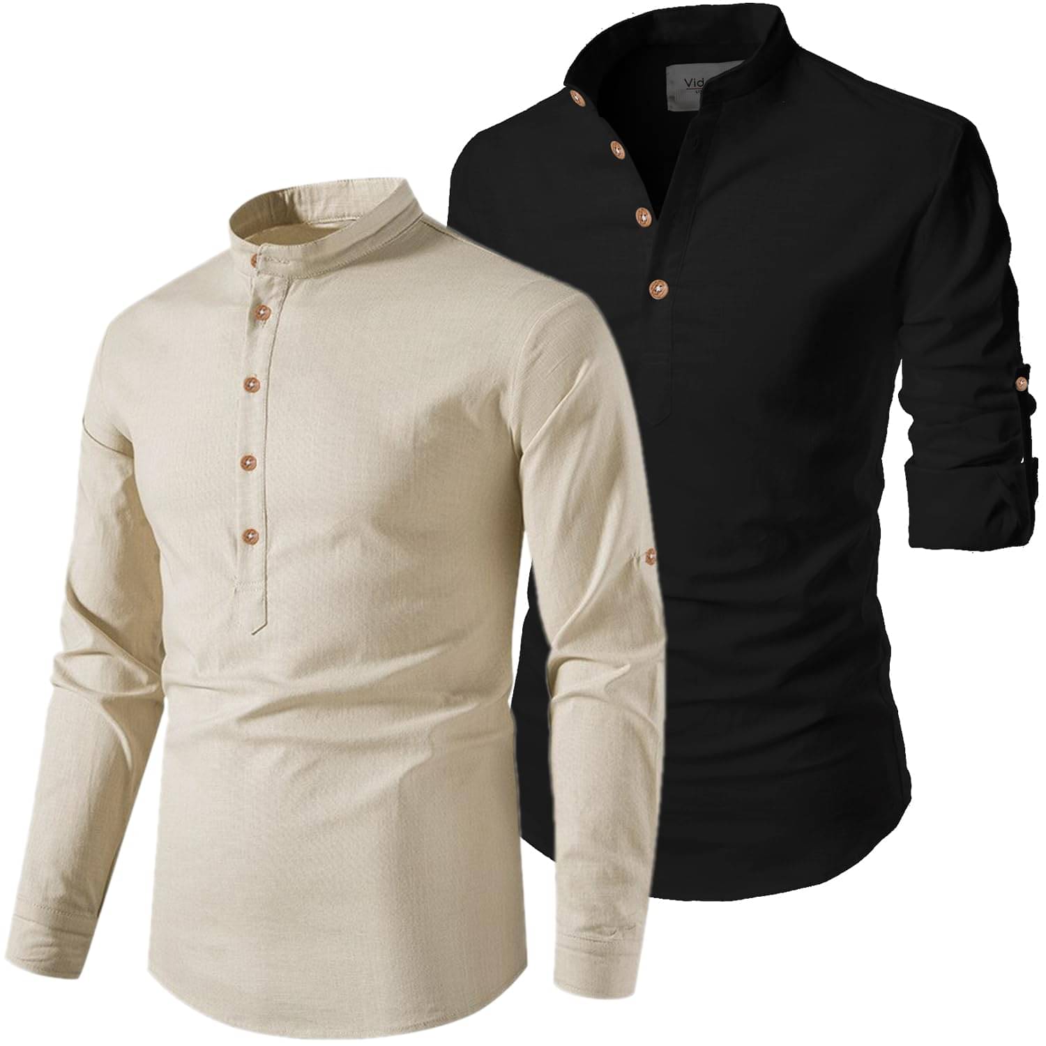     			UNI VIBE Beige Cotton Blend Men's Shirt Style Kurta ( Pack of 2 )