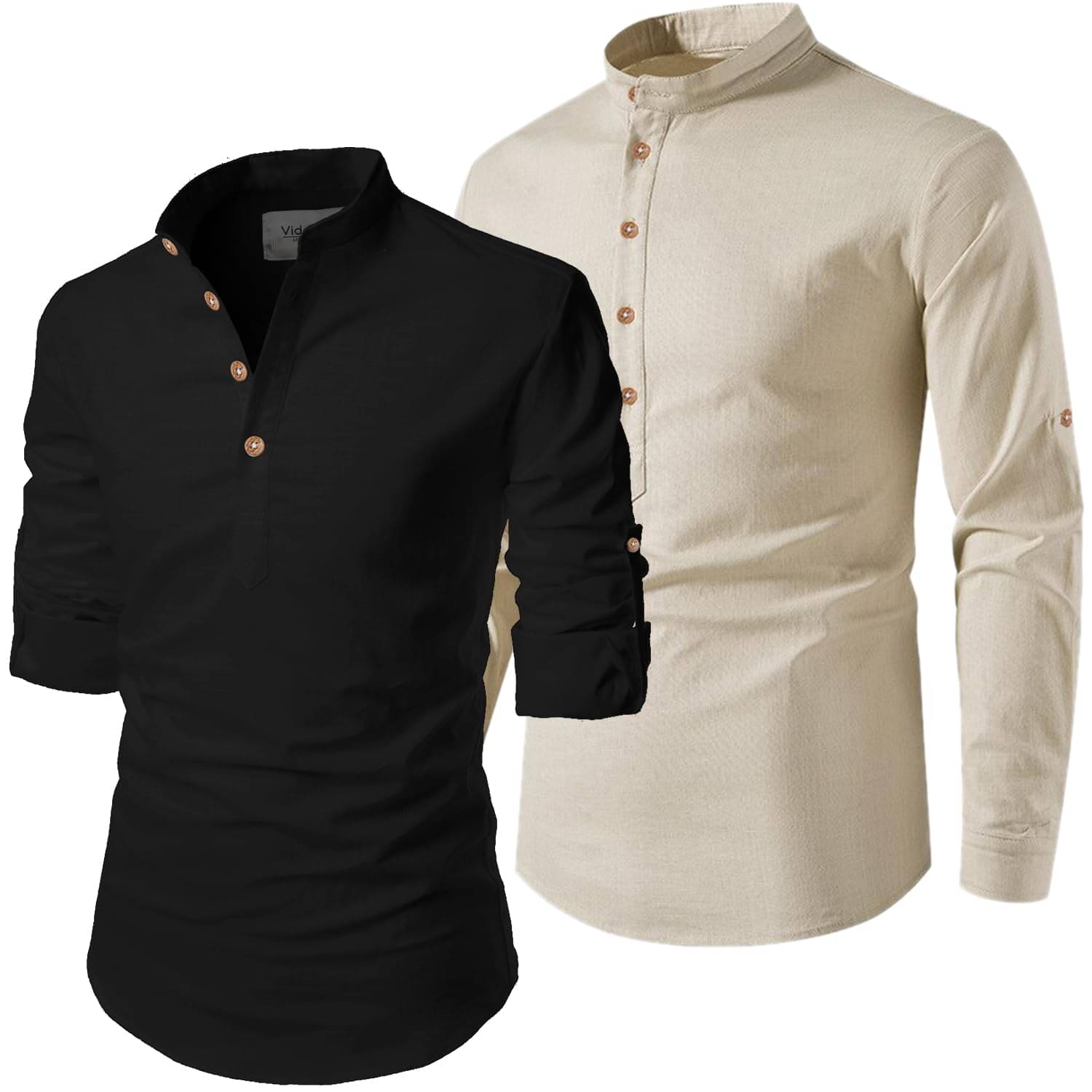 UNI VIBE Beige Cotton Blend Men's Shirt Style Kurta ( Pack of 2 ) UNI VIBE Beige Cotton Blend Men's Shirt Style Kurta ( Pack of 2 )