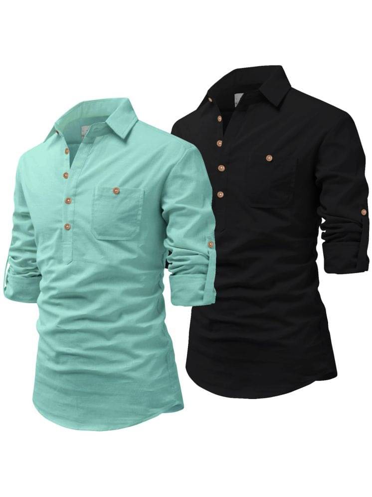 UNI VIBE Blue Cotton Blend Men's Shirt Style Kurta ( Pack of 2 ) UNI VIBE Blue Cotton Blend Men's Shirt Style Kurta ( Pack of 2 )