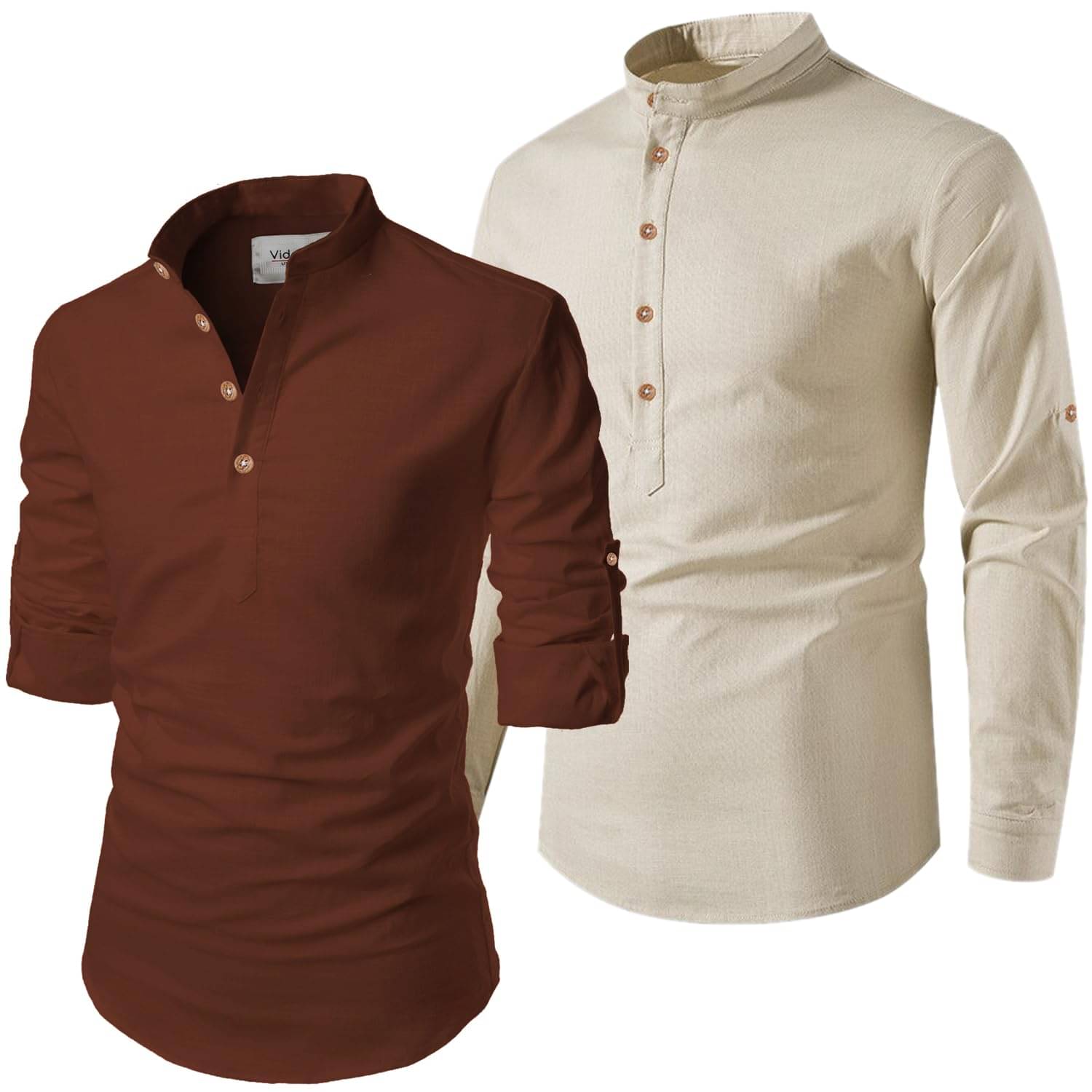 UNI VIBE Brown Cotton Blend Men's Shirt Style Kurta ( Pack of 2 ) UNI VIBE Brown Cotton Blend Men's Shirt Style Kurta ( Pack of 2 )