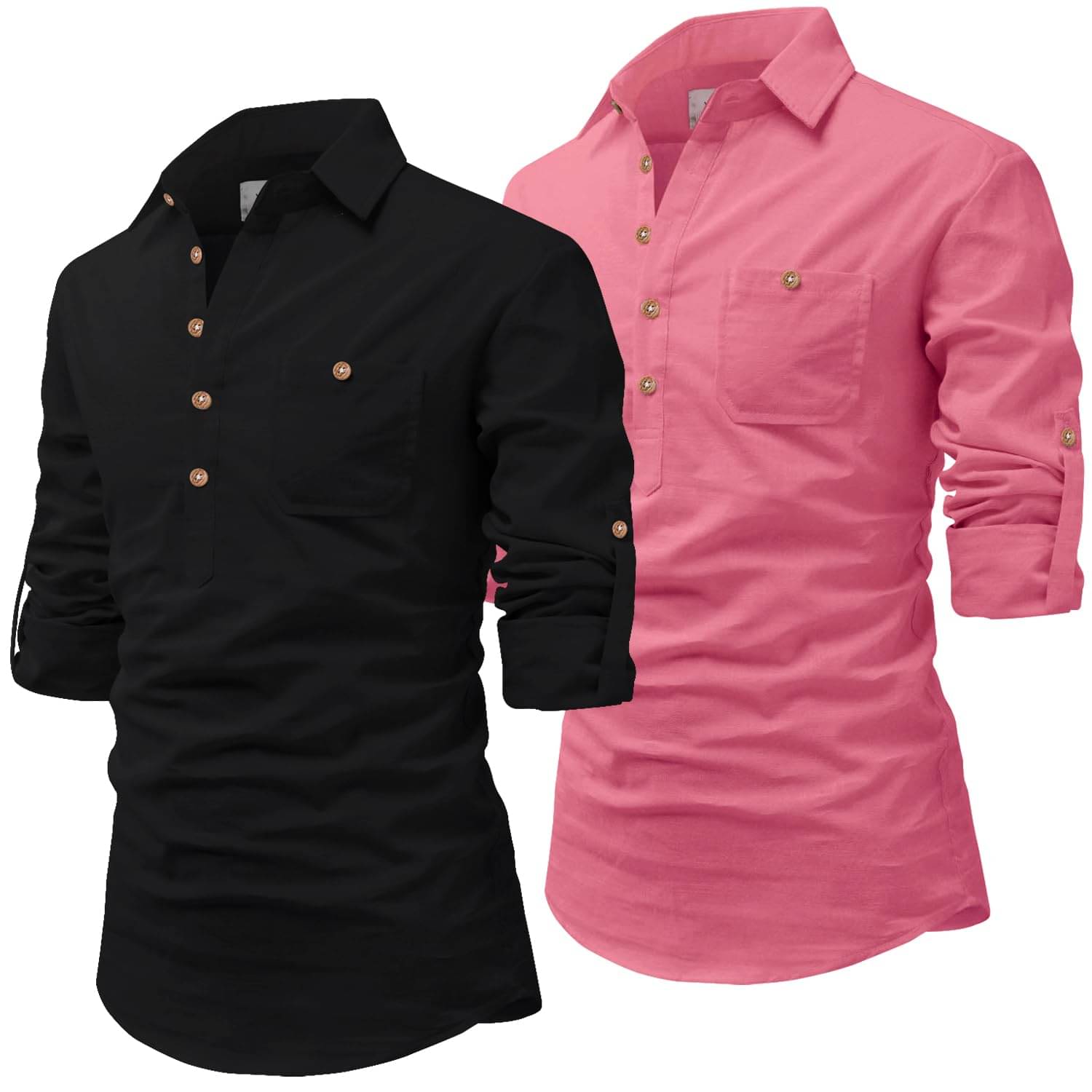     			UNI VIBE Fluorescent Pink Cotton Blend Men's Shirt Style Kurta ( Pack of 2 )