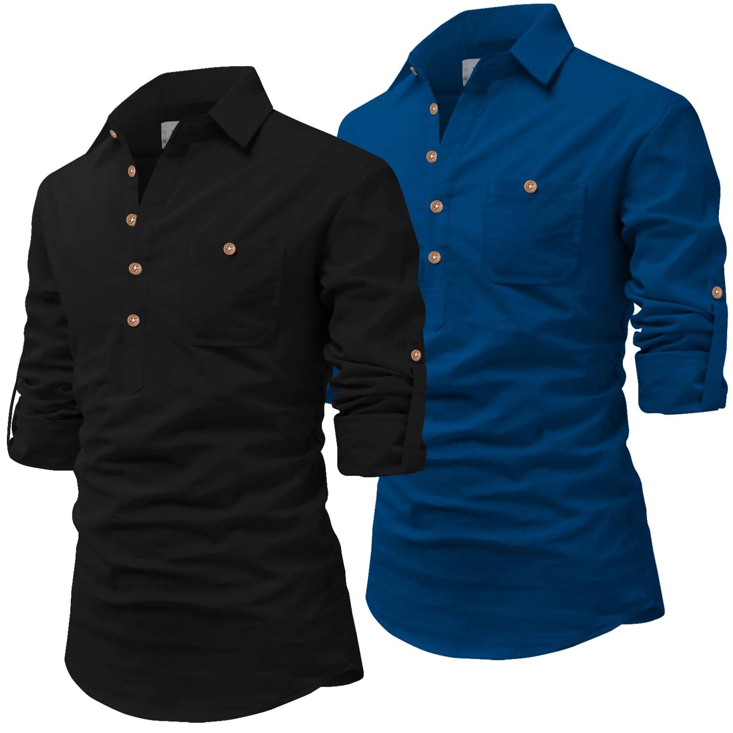     			UNI VIBE Indigo Cotton Blend Men's Shirt Style Kurta ( Pack of 2 )