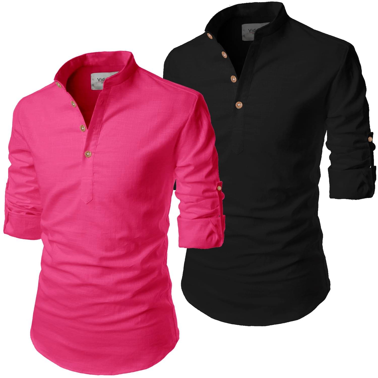 UNI VIBE Light Pink Cotton Blend Men's Shirt Style Kurta ( Pack of 2 ) UNI VIBE Light Pink Cotton Blend Men's Shirt Style Kurta ( Pack of 2 )