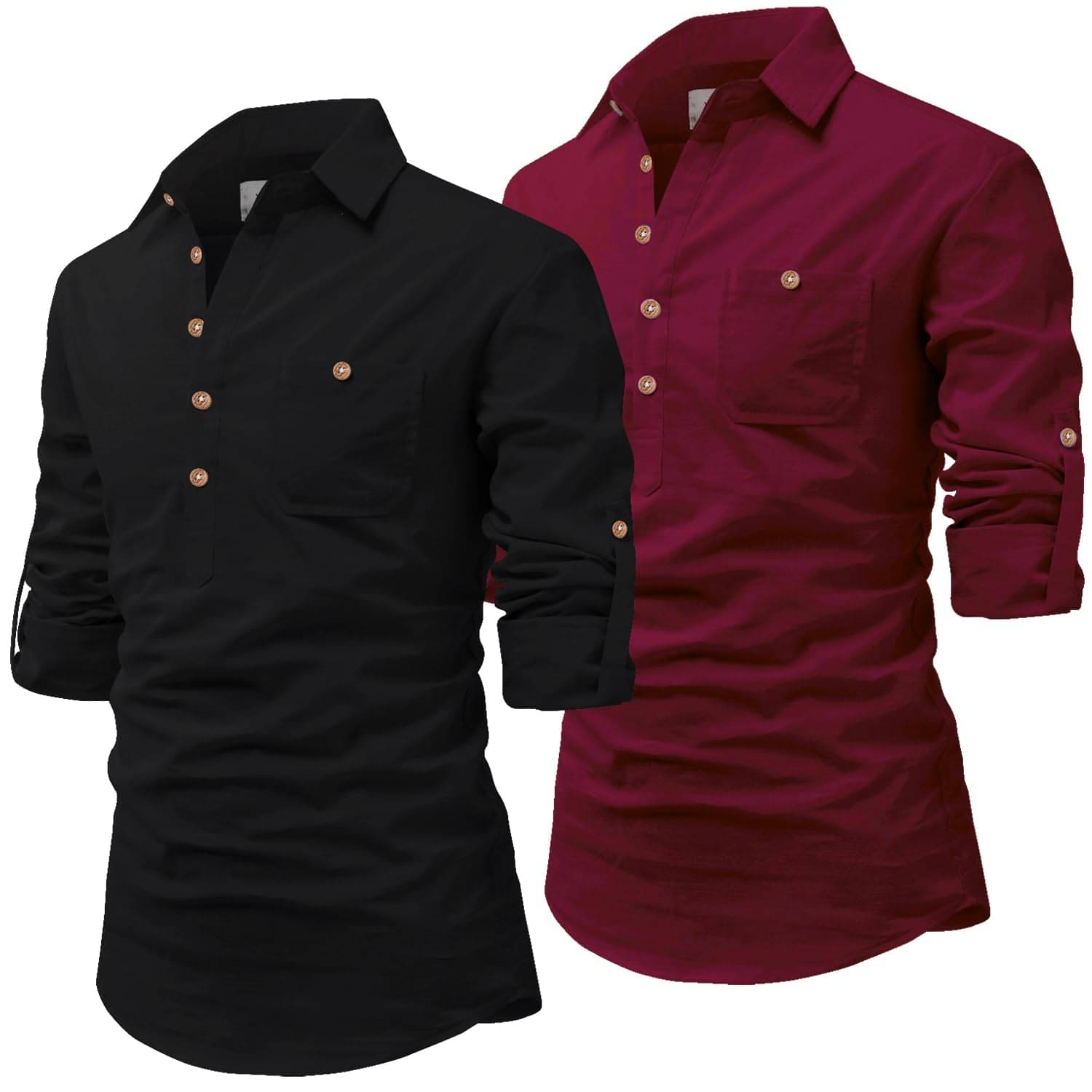     			UNI VIBE Magenta Cotton Blend Men's Shirt Style Kurta ( Pack of 2 )