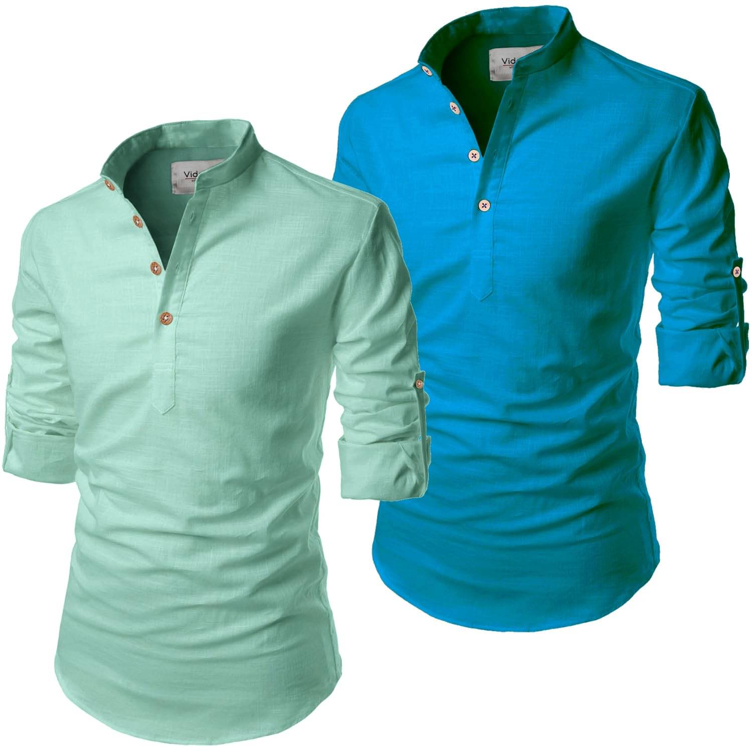     			UNI VIBE Military Green Cotton Blend Men's Shirt Style Kurta ( Pack of 2 )