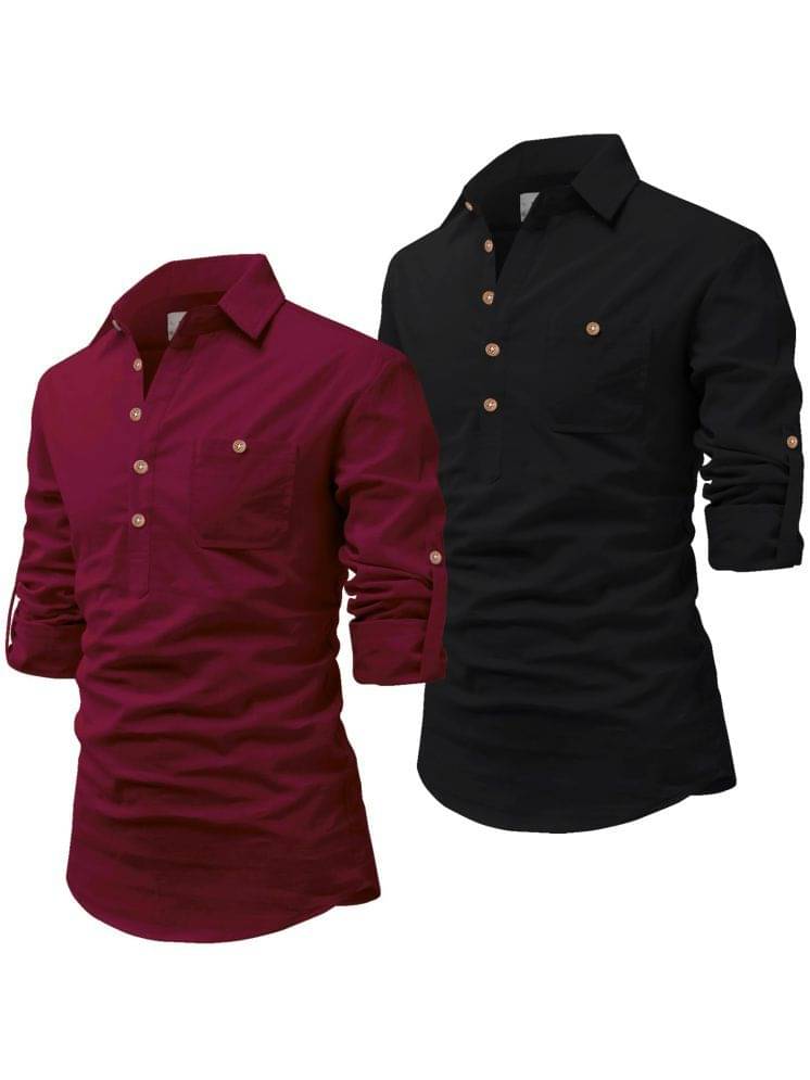 UNI VIBE Multi Cotton Blend Men's Shirt Style Kurta ( Pack of 2 ) UNI VIBE Multi Cotton Blend Men's Shirt Style Kurta ( Pack of 2 )