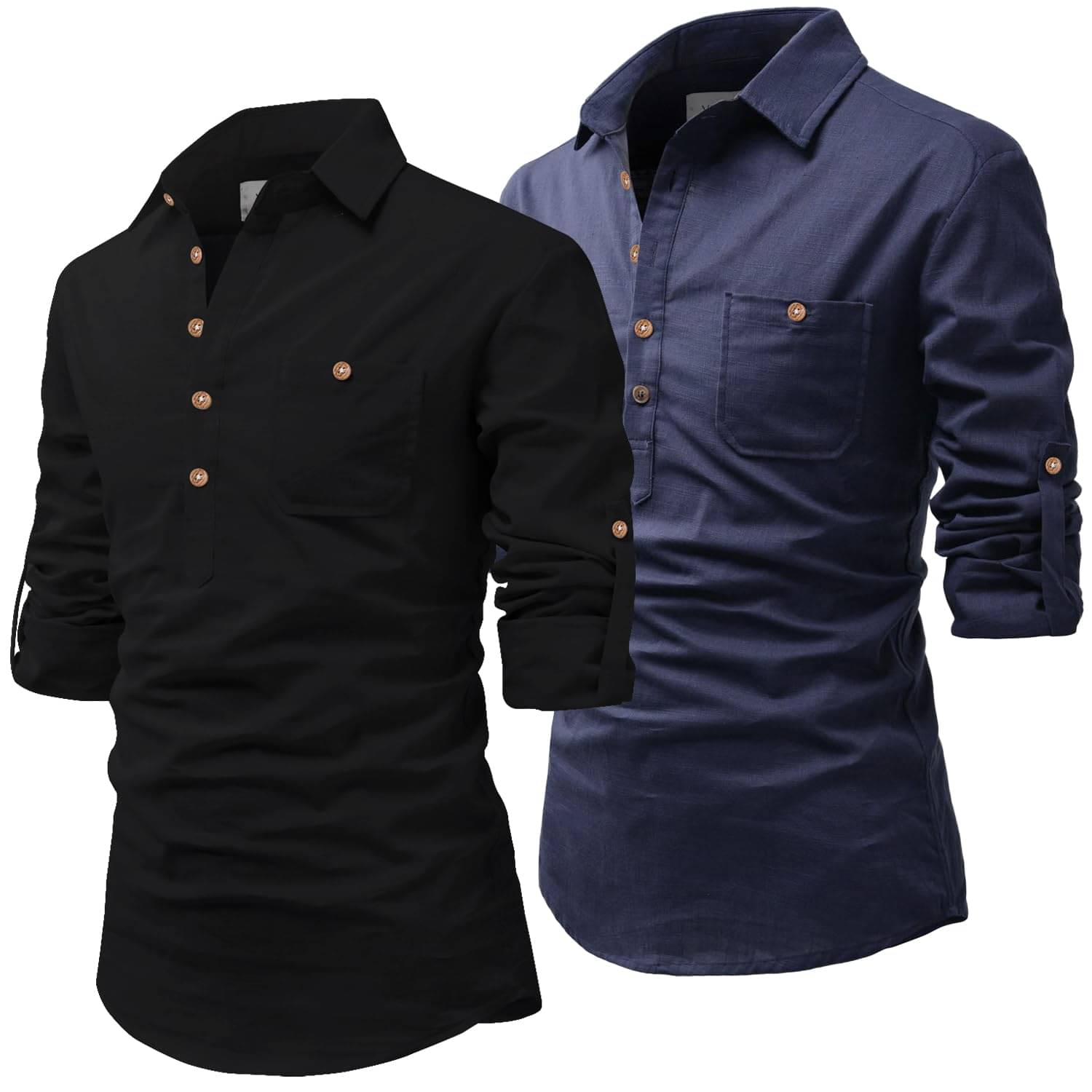 UNI VIBE Navy Cotton Blend Men's Shirt Style Kurta ( Pack of 2 ) UNI VIBE Navy Cotton Blend Men's Shirt Style Kurta ( Pack of 2 )