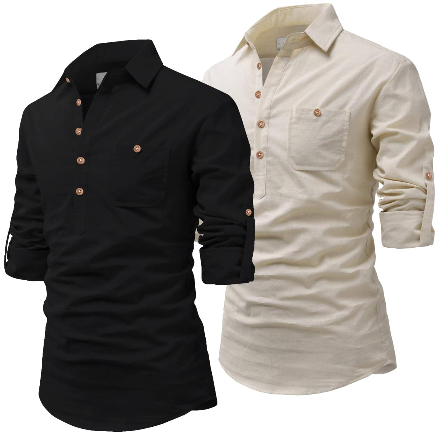     			UNI VIBE Off-White Cotton Blend Men's Shirt Style Kurta ( Pack of 2 )
