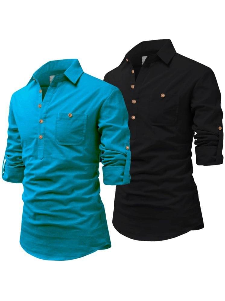     			UNI VIBE Olive Cotton Blend Men's Shirt Style Kurta ( Pack of 2 )
