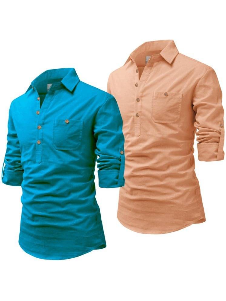UNI VIBE Orange Cotton Blend Men's Shirt Style Kurta ( Pack of 2 ) UNI VIBE Orange Cotton Blend Men's Shirt Style Kurta ( Pack of 2 )