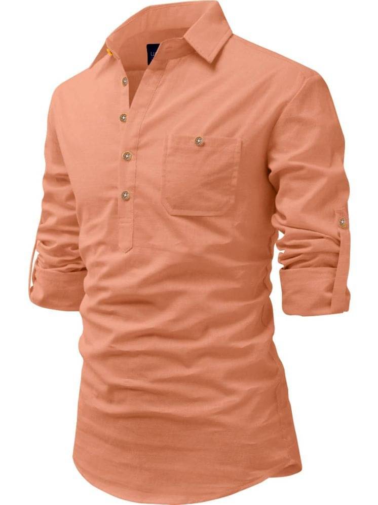    			UNI VIBE Orange Cotton Blend Men's Shirt Style Kurta ( Pack of 1 )