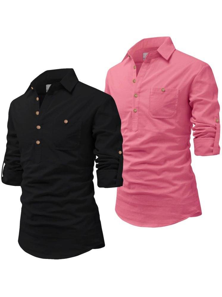 UNI VIBE Peach Cotton Blend Men's Shirt Style Kurta ( Pack of 2 )     			UNI VIBE Peach Cotton Blend Men's Shirt Style Kurta ( Pack of 2 )