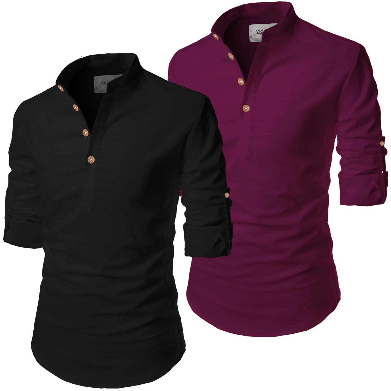     			UNI VIBE Purple Cotton Blend Men's Shirt Style Kurta ( Pack of 2 )