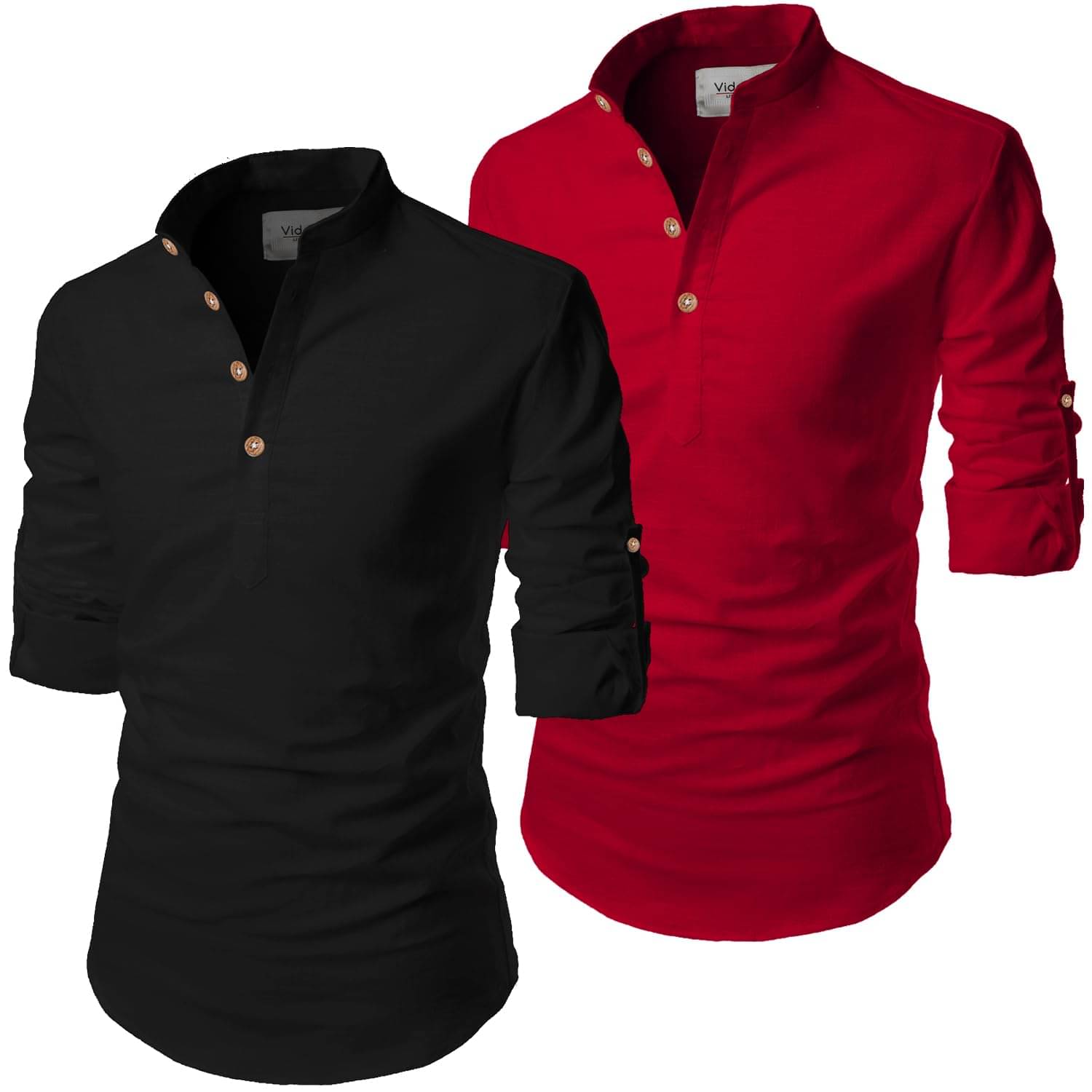     			UNI VIBE Red Cotton Blend Men's Shirt Style Kurta ( Pack of 2 )